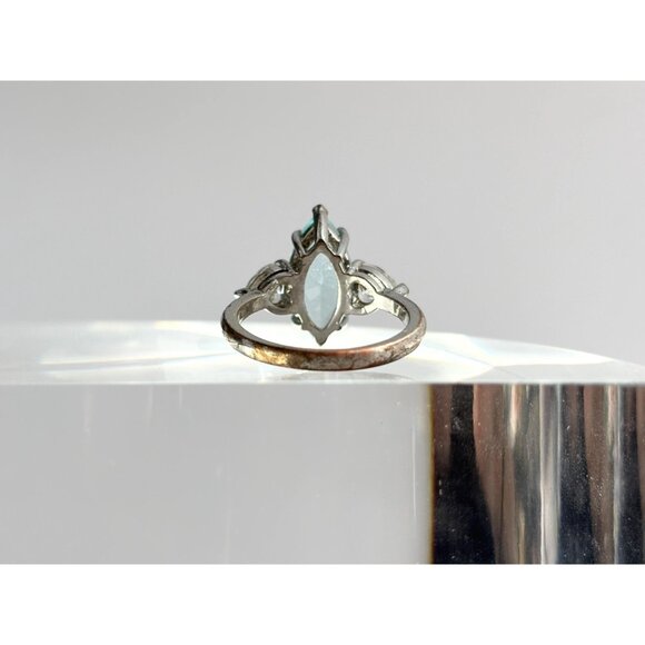 Aquamarine Marquise Cut Semi-Precious Sterling Silver 925 Vintage Ring - sz 6 - Picture 4 of 12